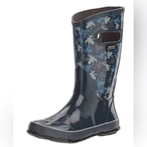 Bogs Tall Rain Boots in Navy with Teal and Light Blue Accents